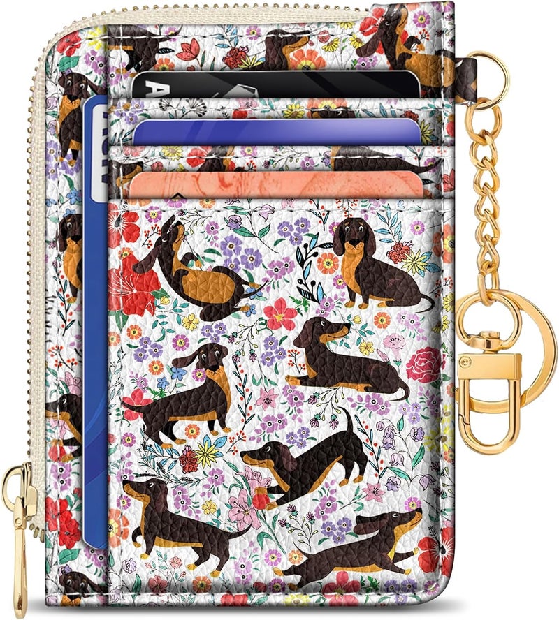 GIANCOMICS Slim Wallet Credit Card Holder Women, Dachshund Rfid Blocking Small Card Case, Keychain Thin Pocket Curved Zipper Wallet, Travel Card Holder PU Leather ID Window, Ladies Female Gifts - Image 1